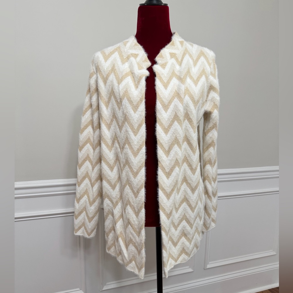 Cream Chevron Open-Front‎ Women's Sweater Cardigan